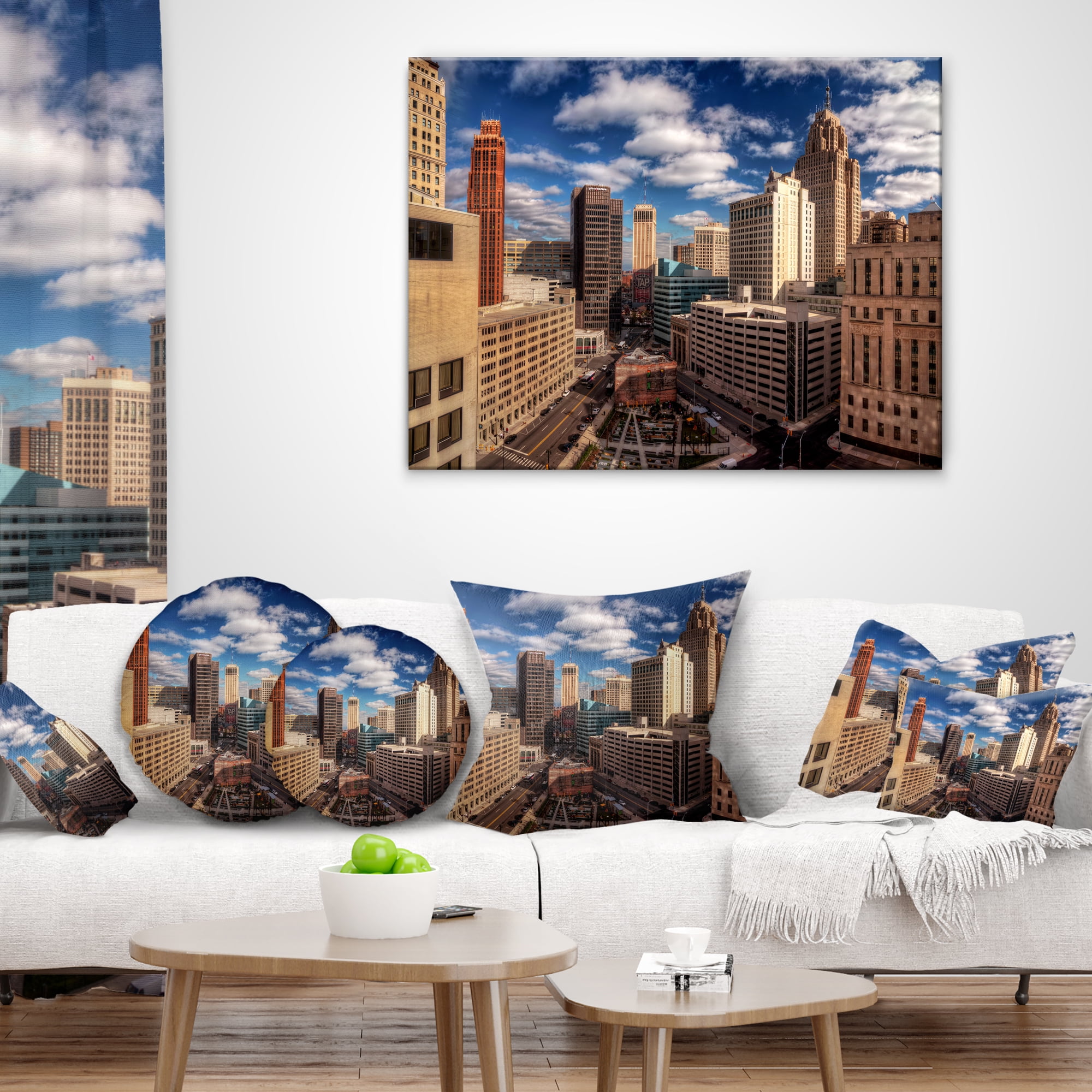 Designart Amazing Urban City With Skyline - Throw Pillow - 12x20
