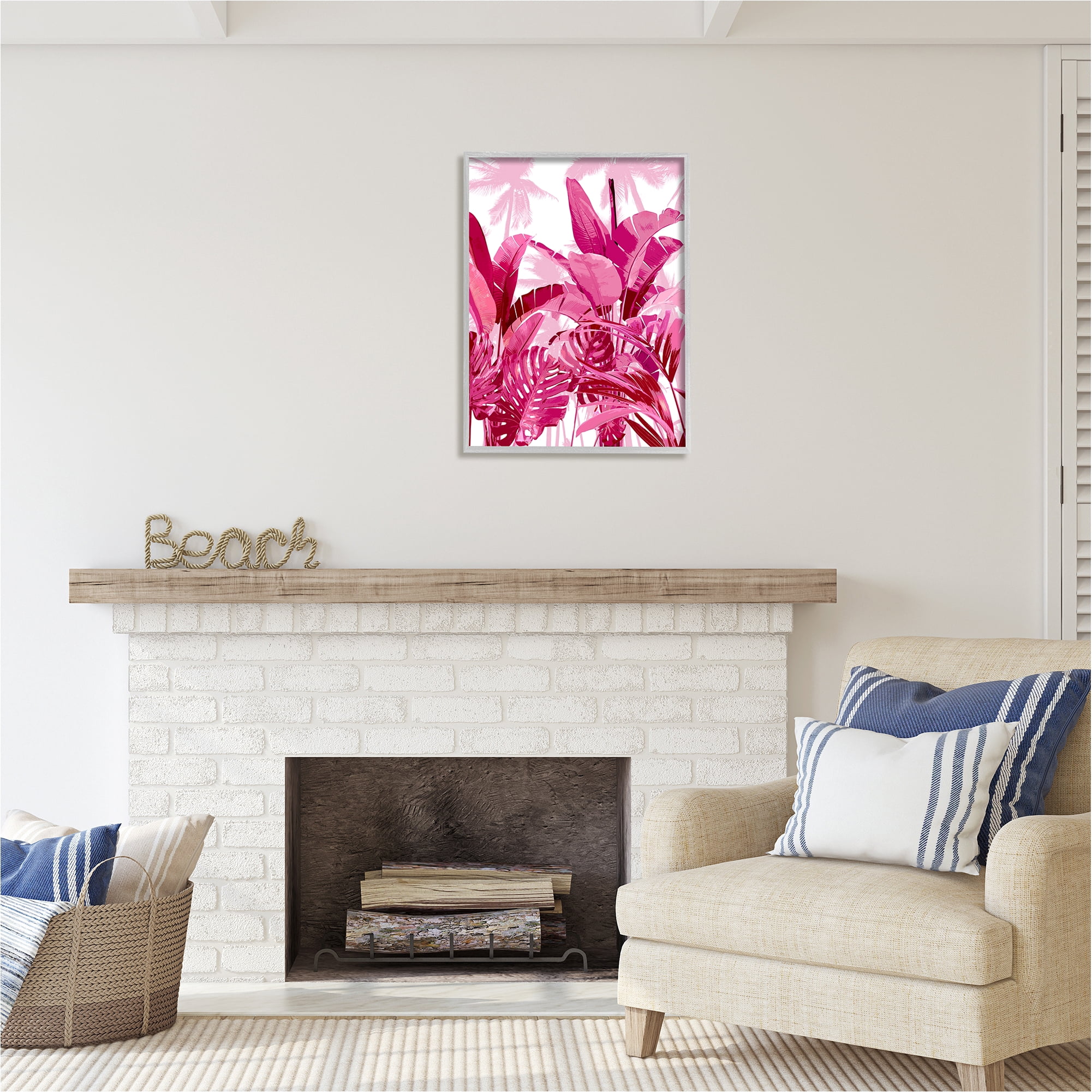 Stupell Industries Modern Pink Palms Botanical & Floral Painting Gray Framed Art Print Wall Art, 24 x 30