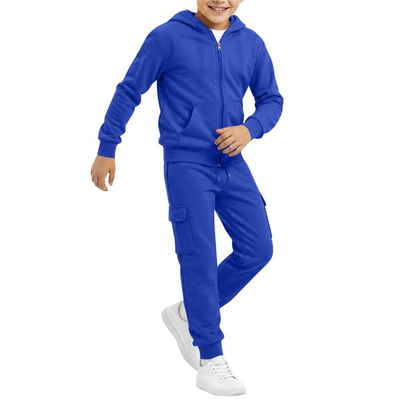 XKHAZA Boys Zip Up Hoodie and Cargo Joggers Set, Fleece 2 Piece Tracksuit, Sporty Kids Outfit for Fall Winter & School Gym