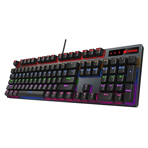 Rapoo V500PRO Wired Mechanical Gaming Keyboard Blue Switches,Dust and Water Resistance Mixed LED Backlit Keyboard for Windows Gaming PC (104 Keys, Black)