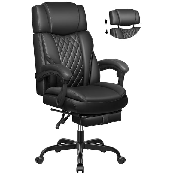 FASTES Office Chair Big and Tall Leatehr Office Chair with Footrest, Ergonomic Computer Desk Chairs Lumbar Support with Adjustable Headrest and Recline, Black
