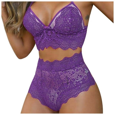 

Knosfe Women Strappy Floral Babydoll Sexy Bra and Panty Set Lace Lingerie Set M