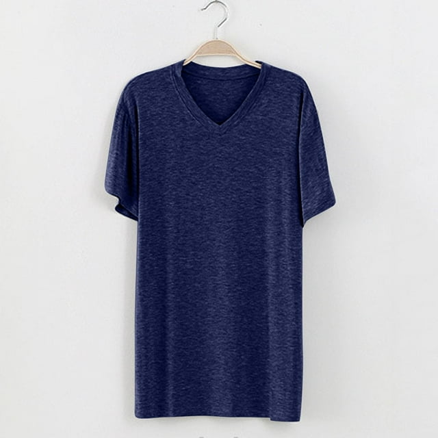 Ceisia Men's Solid V-Neck Short Sleeve Pajama Top Soft Comfortable Sleep Loungewear Navy XXXXL Gifts