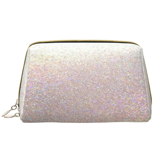 Easygdp Glitter Light Pearl Leather Makeup Bag Zipper Pouch Travel Cosmetic Organizer for Women and Girls, Make up Bag with Zipper