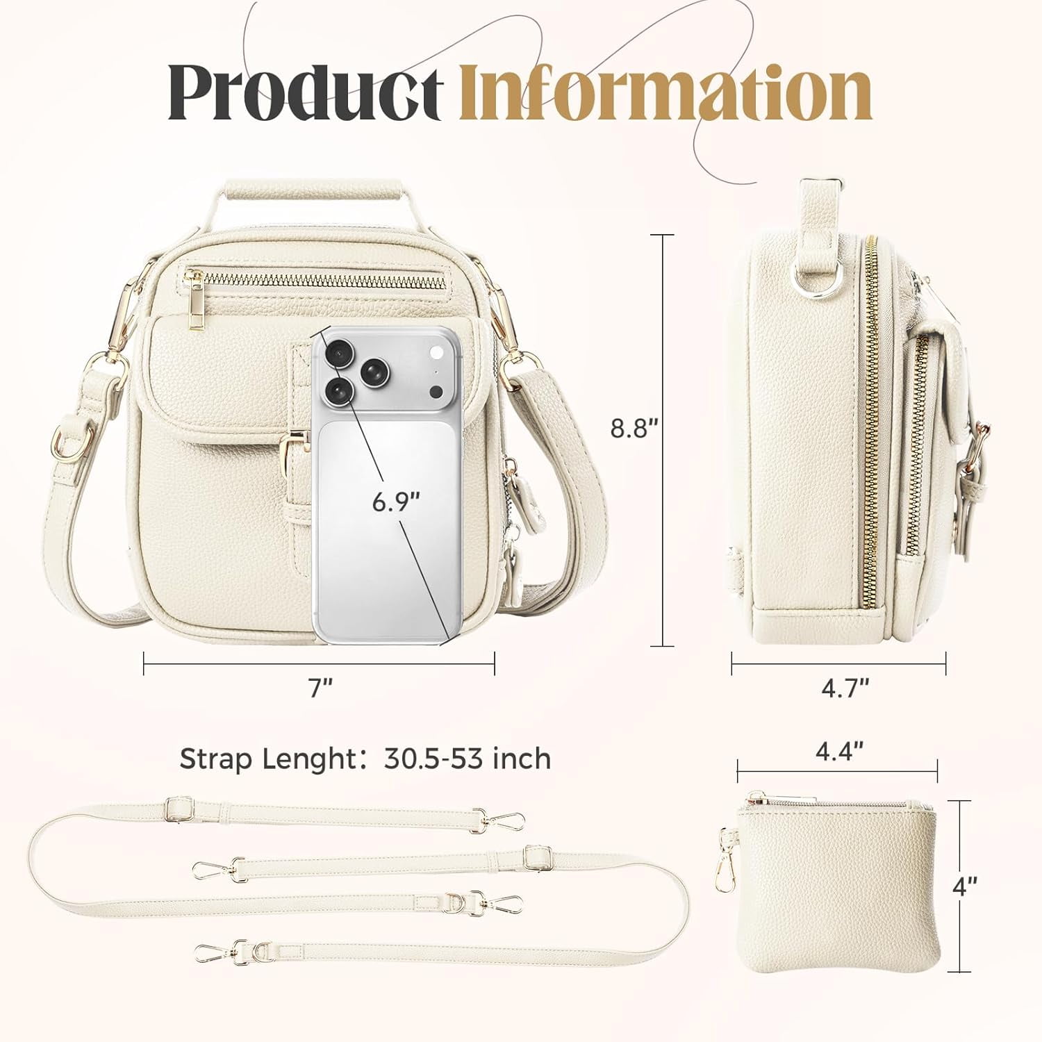 Vegan Crossbody Leather Bag for Women with 2 Adjustable Straps, Anti-Theft RFID Messenger Bag with Wallet, Small Shoulder Bag for Daily Travel