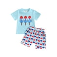 thumbnail image 2 of Aojekbee Independence Day Baby Boys Outfits Summer Popsicle Print Short Sleeve T-shirt and Casual Elastic Shorts Set, 2 of 10
