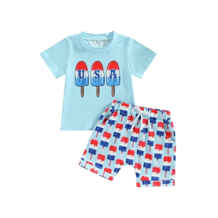 

Independence Day Kids Baby Boys Outfits Summer Popsicle Print Short Sleeve T-shirt Casual Shorts Clothes Set