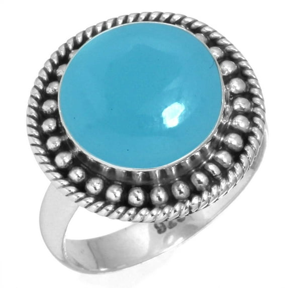 925 Silver Ring For Women - Girls Blue Chalcedony Stone Silver Ring Size 7.5 Boho Silver Ring Size 7.5 Gift For Wife On Cocktail Party 925 Gemstone Silver Jewelry