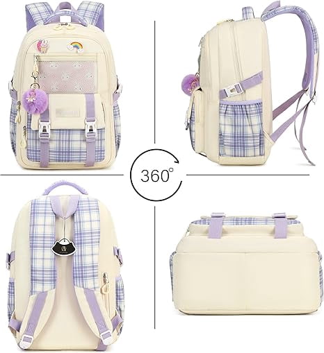 3PCS-With lunch bag, pencil box Laptop Backpack 15.6 Inch Bag College Backpacks Anti  Travel Back Pack Large Bookbags for Women(White)