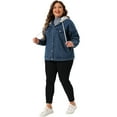 thumbnail image 3 of DARING DIVA Women's Plus Size Layered Drawstring Detachable Hoodie Denim Jacket 1X Blue, 3 of 6