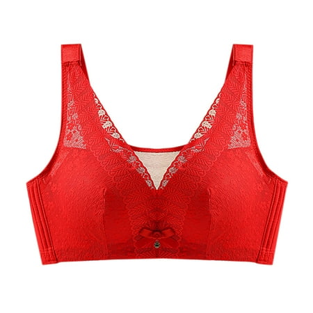 Gnurob Saving Women s Lace No Underwire Bra Full Coverage Push Up Bralette Beauty Back Smoothing Bras Padded Wireless Bralettes Deals 05-Red 38/85CD