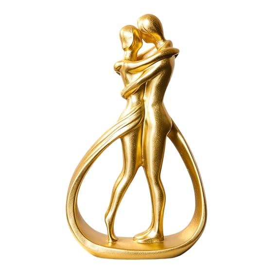 Love Couple Statue Resin Golden Nordic Sculpture Valentine's Decor 5.2 Inch Romantic Hugging Figurine for Shelf Desk Livingroom Bedroom Couple Gift