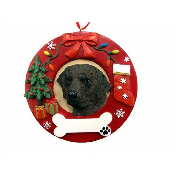 E&S Pets Labrador Chocolate Christmas Ornament Wreath Shaped Easily Personalized