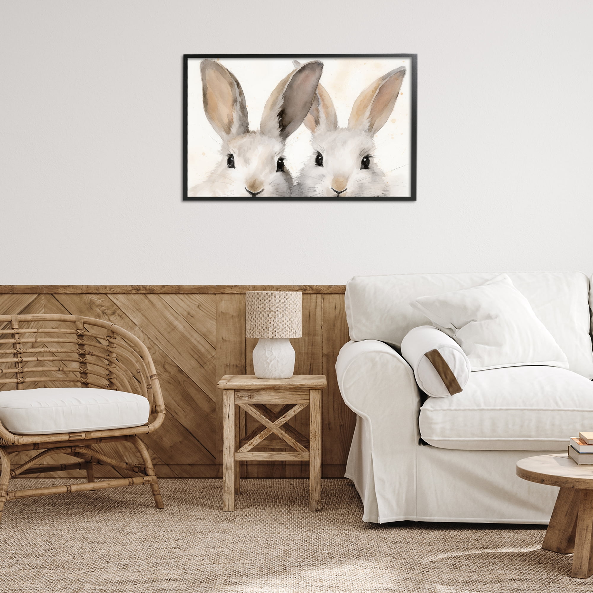 Stupell Industries Two Peeking Rabbits Animals & Insects Painting Black Framed Art Print Wall Art, 30 x 20