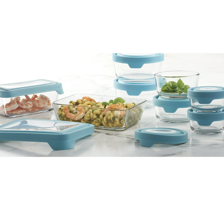 Anchor Hocking Glass TrueSeal Rectangle Food Storage Containers with Blue  Lids