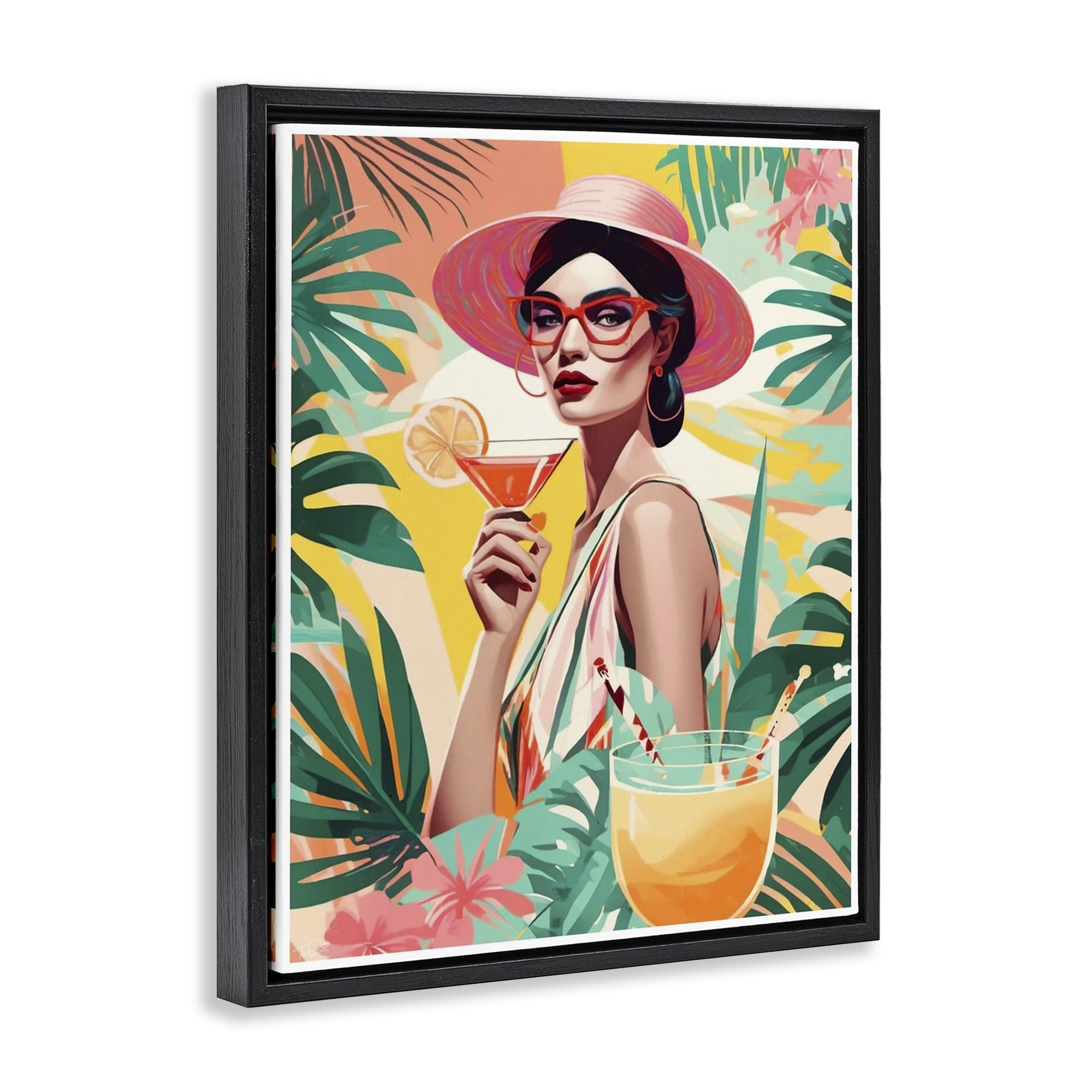 Stupell Industries Exotic Summer Cocktail Black Framed Floater Canvas Wall Art, design by Tabz Jones
