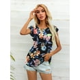 thumbnail image 4 of CALIPESSA Womens Summer Floral Print Short Sleeve Tunic Tops Loose Fit Casual Round Neck T-Shirt, 4 of 5
