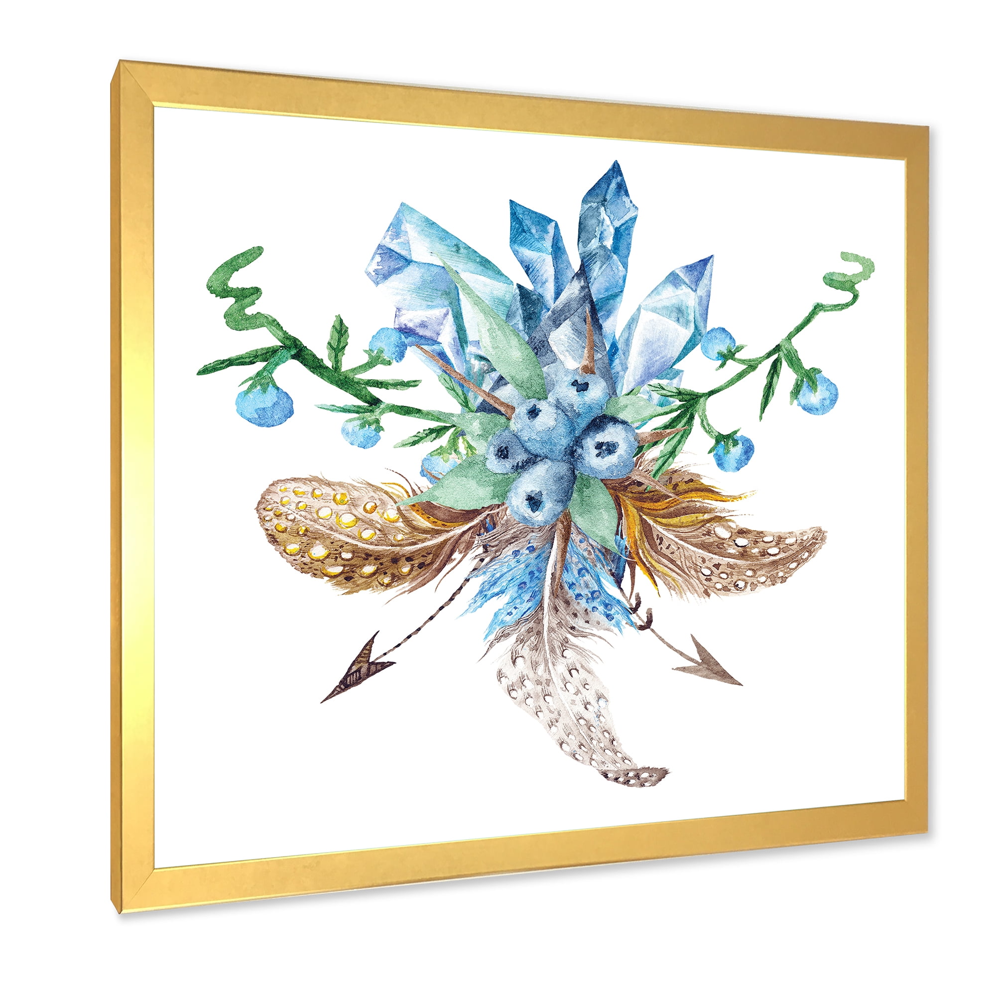 Designart 'Fresh Tribal Vignette Wild Forest Wreath Design On White I' Traditional Framed Art Print