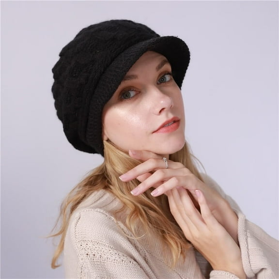 DOPI Hats for Women Winter Warm Hats Keep Warm Winter Casual Beret Knitted Hat Wool Hemming Hat Thicken Ski Hat