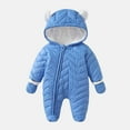 thumbnail image 2 of Swuxness Toddler Fleece Warm Hooded Rompers, Kids Long Sleeve Long Pant Jumpsuit, Kids Solid Color Thick Fleece Lined Hooded Zipper Front Warm Romper with Blue, 3-6 Months, 2 of 5