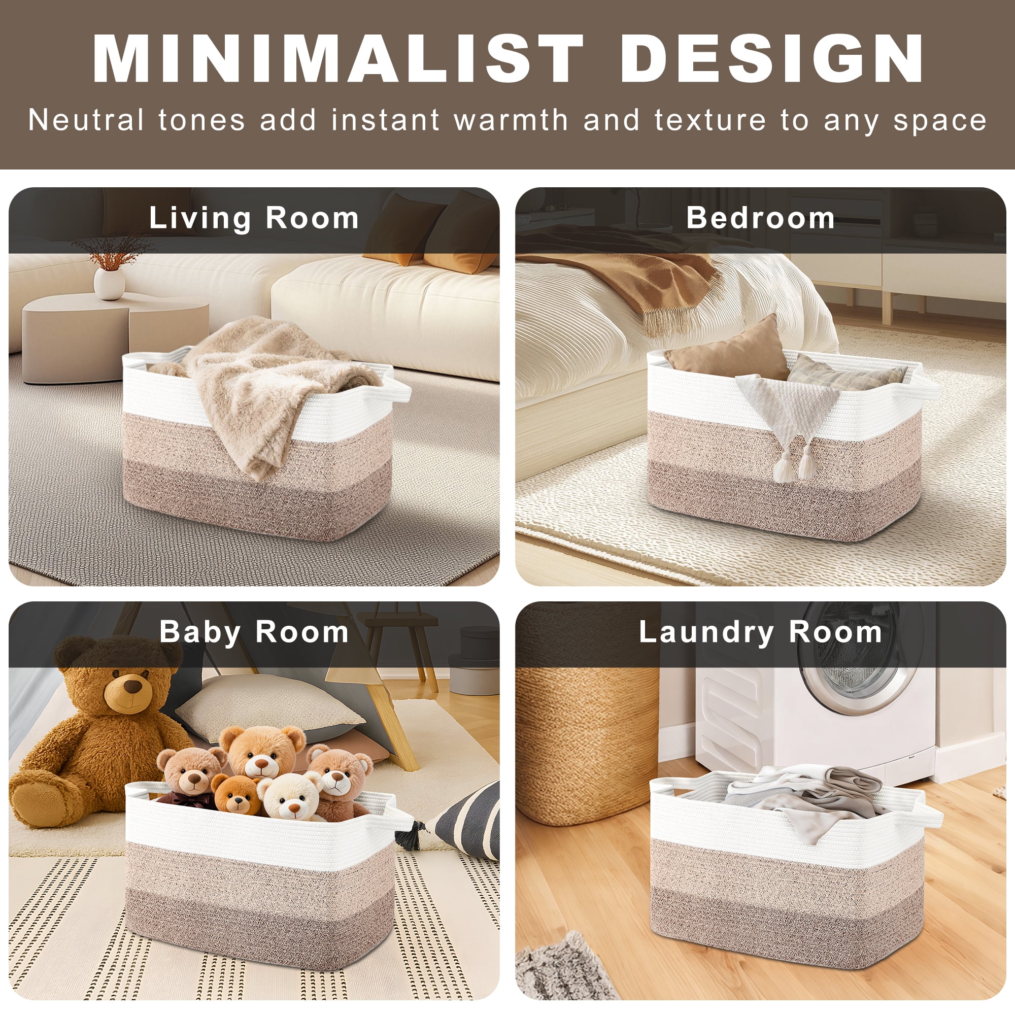 VeluraHome 70L Large Blanket Basket,Rectangle Storage Baskets for Storage,Cotton Rope Woven Storage Basket for Living Room, Nursery, Baby Room