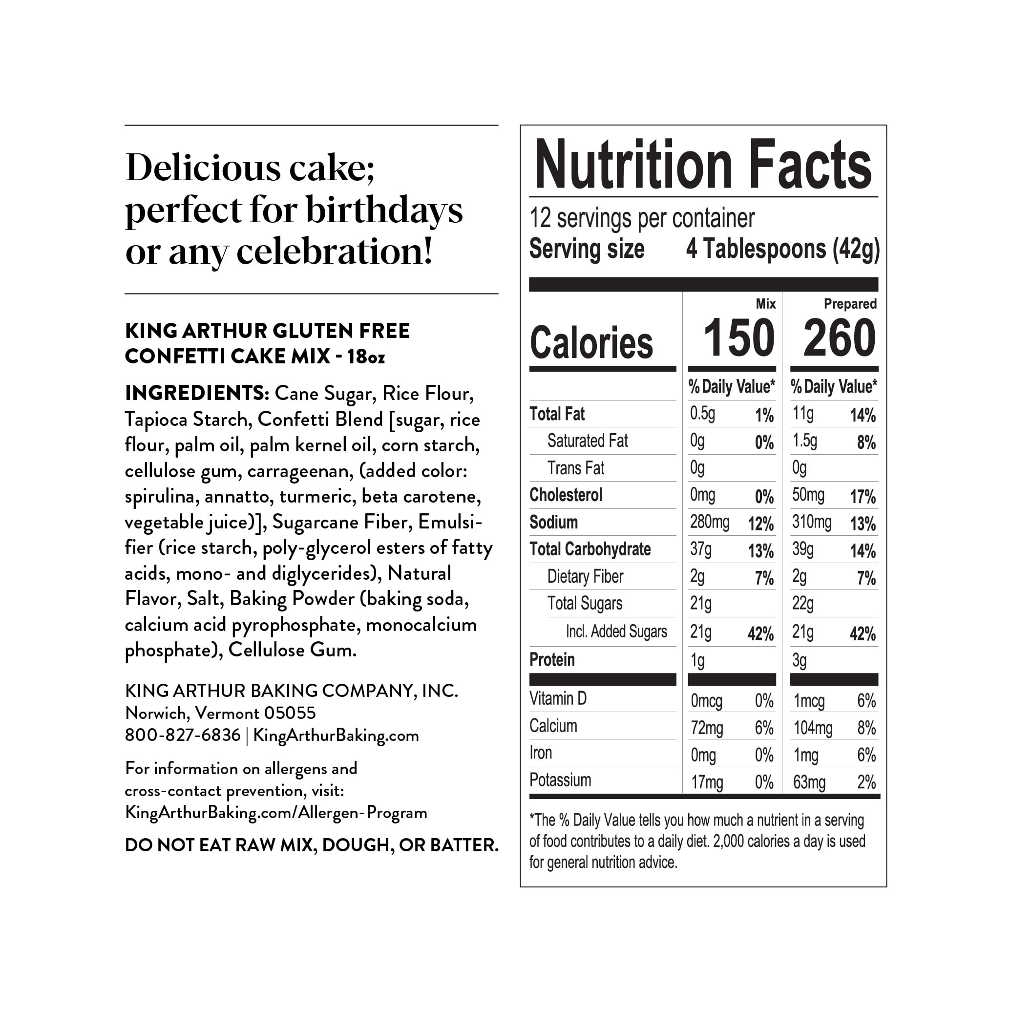 (3 pack) King Arthur Baking Company, Gluten-Free Confetti Cake Mix, 18 oz Box