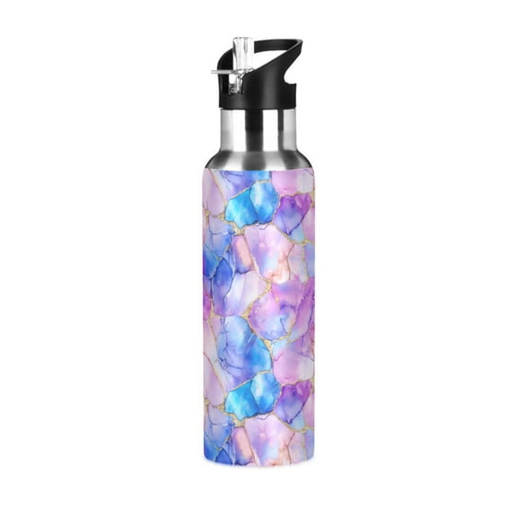 Yayeee 20oz Double Wall Stainless Steel Water Bottle with Flip Straw, Pastel Pink Marble Pattern