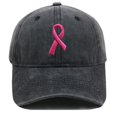thumbnail image 2 of Breast Cancer Awareness Hat for Women, Embroidered Pink Ribbon Vintage Cotton Adjustable Baseball Cap, Embroidered Washed Cotton Cap, 2 of 4