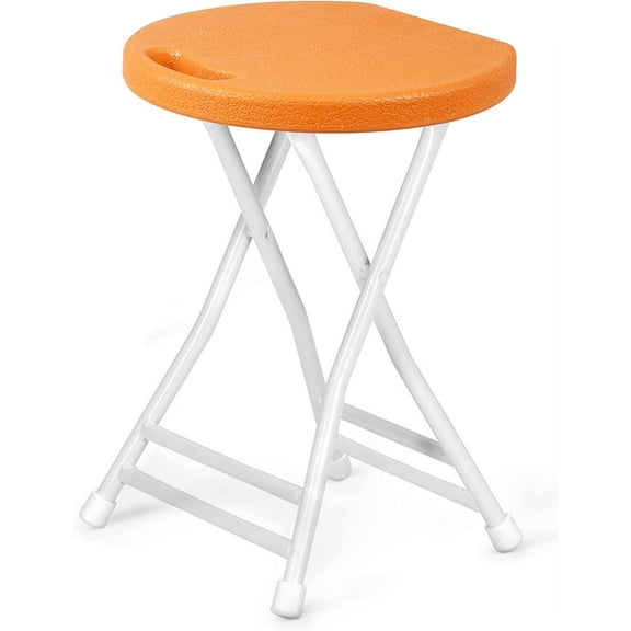 AOEYU 18-Inch Folding Stool with Handle, 600 lbs Capacity Folding Chair, Non-Slip Feet, Indoor and Outdoor Use, Portable Bar Stool for Adults(Orange)