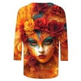 thumbnail image 4 of TrendVibe365 Mardi Gras 3/4 Womens Shirts Casual Plus Size Round Neck Polyester Casual Mask Printed Mardi Gras Celebrations Blouse Tops for Mardi Gras Event Purple XL, 4 of 5