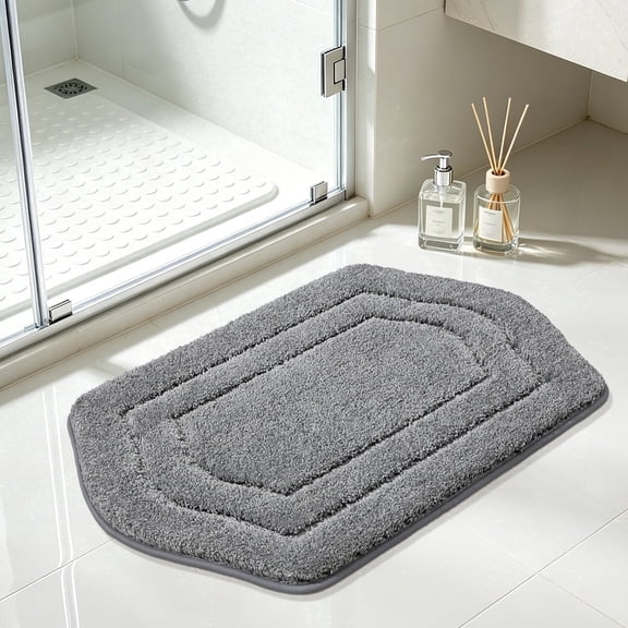 JAATOP 17"x27" Ultra Thick Bathroom Rug, 1.6" Extra Soft Absorbent PET Bath Mat, Non-Slip TPR Backing, Machine Washable, Gray