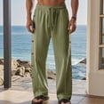 thumbnail image 2 of Afdoent Mens Pants Men Summer Fashion Casual Elastic Side Button Pants Solid Color Breathable Flax Loose Casual Pants Fashion Streetwear, 2 of 6