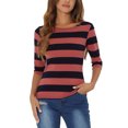 thumbnail image 1 of Camisetas de rayas para mujer Inspire Chic, corte ajustado, mangas de codo, cuello barco, talla M, rosa intenso y azul marino, 1 of 6