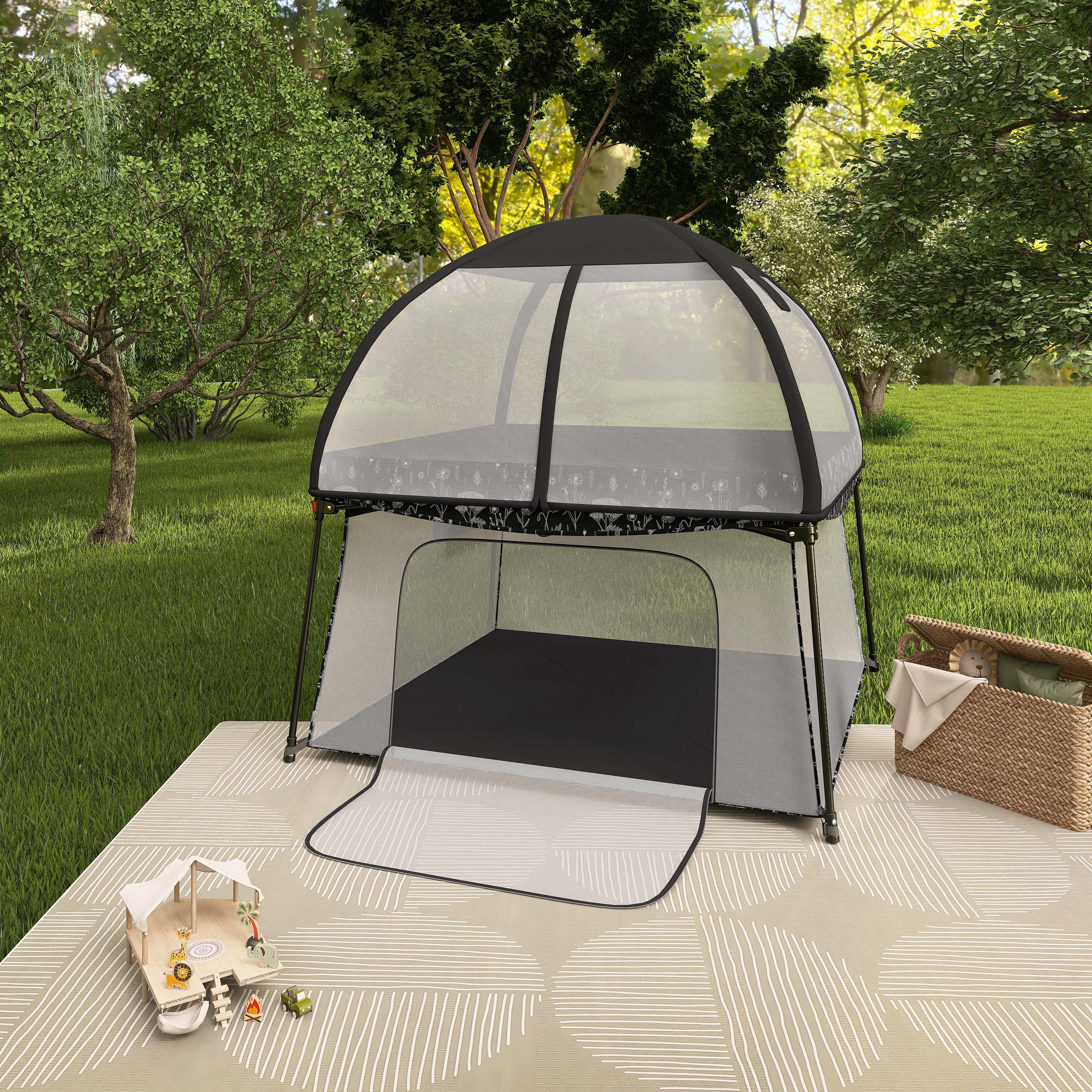 Dream On Me Ziggy Square Playpen with Canopy, Black and White, (Model # 4434-BW)