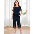 thumbnail image 3 of Ekouaer Women's Two Piece Lounge Set Short Sleeve Shirt and Capri Pants Mumu Pajama with Pockets Loungewear Pjs Sets, 3 of 7