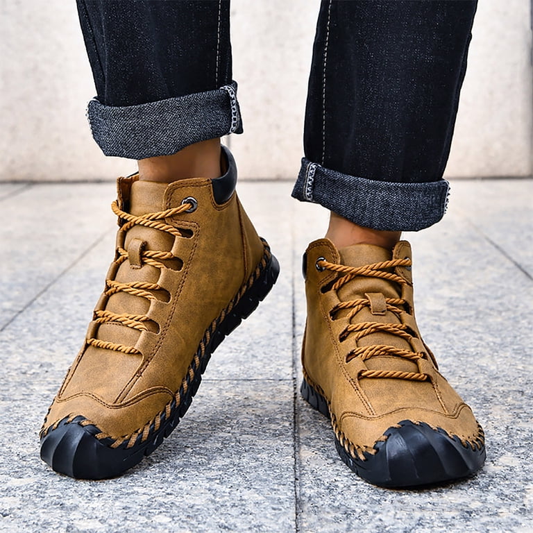 〽️Men\'s Chukka Hiking Boots Brown Comfortable Waterproof Casual Lace Up Shoes Dakaela Mens Casual Leather Shoes Lace up Ankle Chukka Boots  main image 4