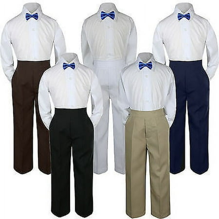 

3pc Royal Blue Bow Tie Suit Shirt Pants Set Baby Boy Toddler Kid Uniform S-7