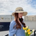 thumbnail image 6 of Trendy Classic Bucket Hat Sunshade Beach Woven Panama Hat Female Sun Hat Straw Hat Korean Style Cap British style COFFEE, 6 of 8