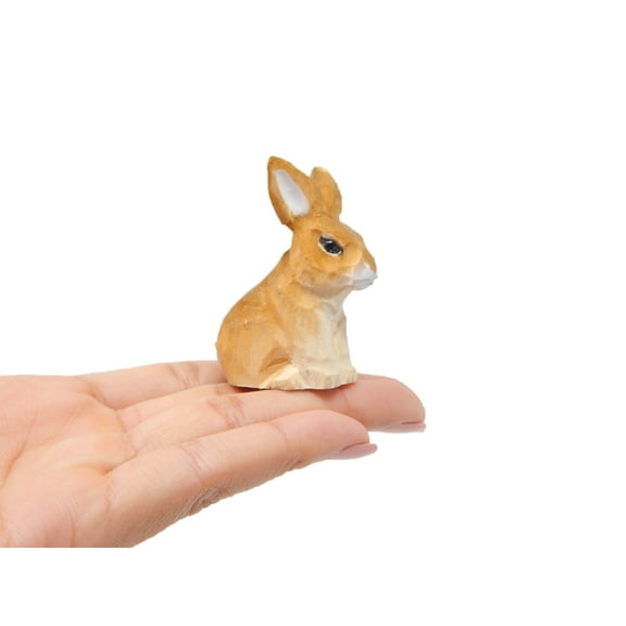 Brown Rabbit Bunny Miniature Wood Figurine Garden Statue Small Animal Decoration Art