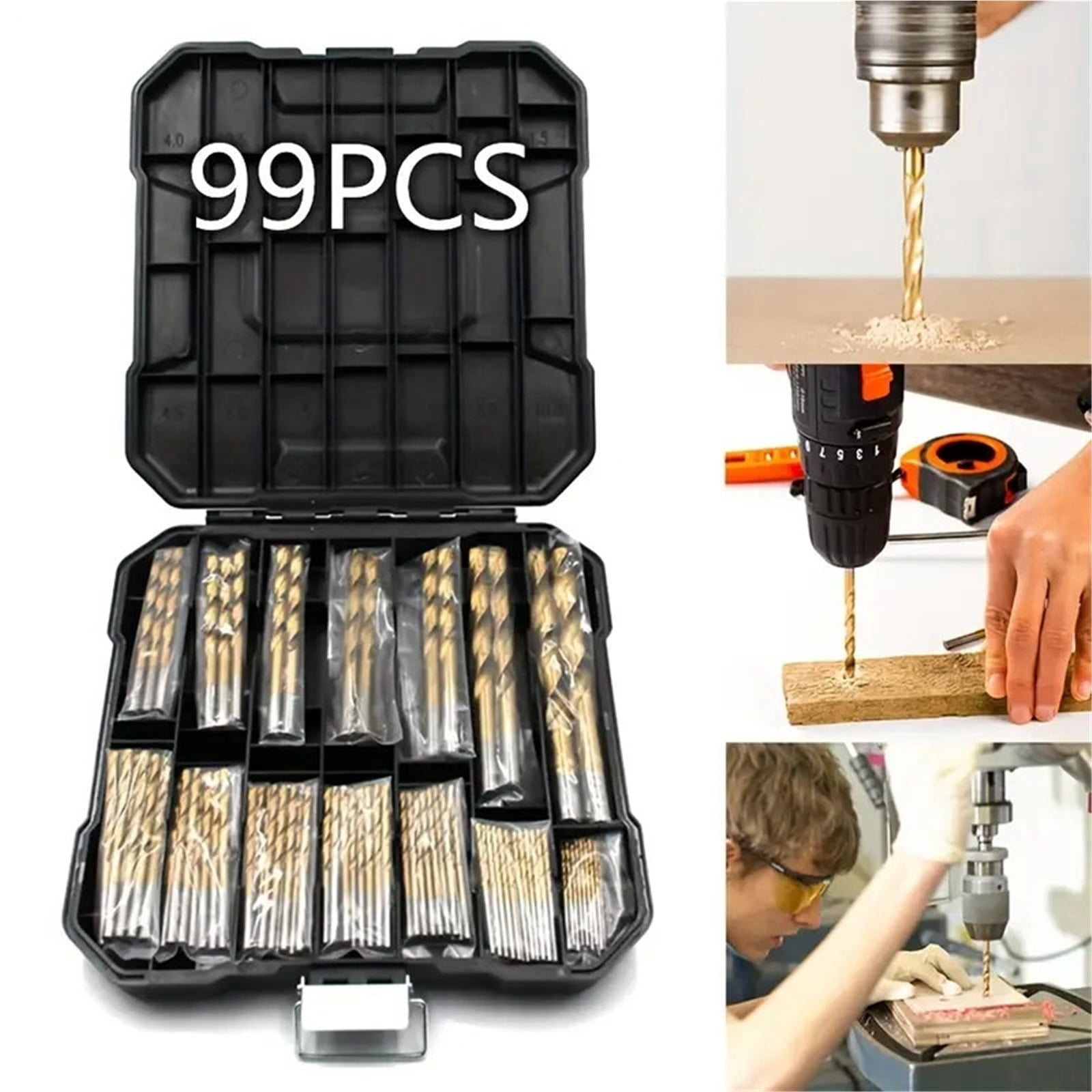 99Pcs Drill Bit Set High-Speed Steel Drill Bits For Steel Plate Wood Plastic Metal Copper Alloy Woodworking Hole Opener ,Safety and Durable
