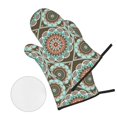 thumbnail image 3 of YFYANG Oven Mitts and Pot Holders Sets 4 Pieces, Non-Slip Heat Resistant Blue Vintage Abstract Geometry Kitchen Glove Pot Mat for Cooking and Baking, 3 of 8
