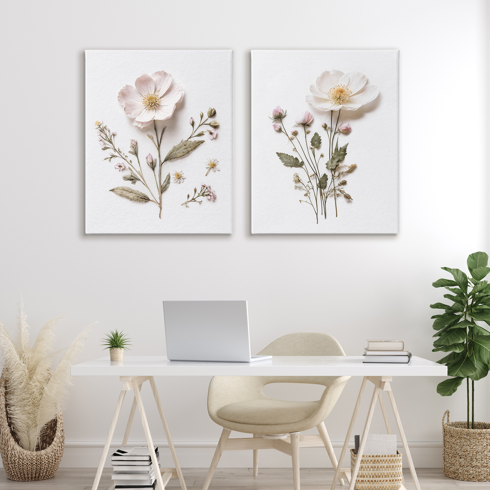 Minimal Pressed Flowers 2 Piece Canvas Wall Art Set, design by Lettered and Lined