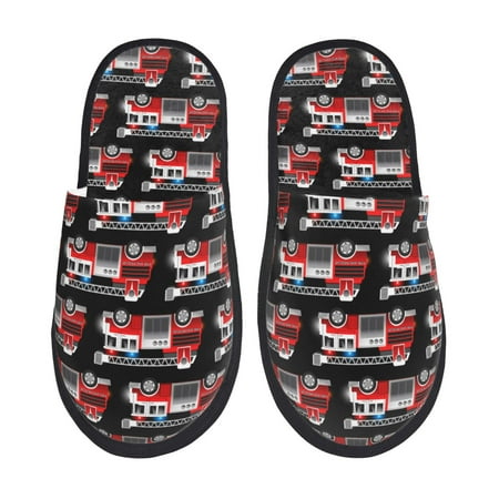 

House Slippers for Women Men - Fire and Rescue Truck Warm Non-slip Mens Womens Slippers Cozy Slip-on House Shoes Bedroom Outdoor Indoor Slippers for Men