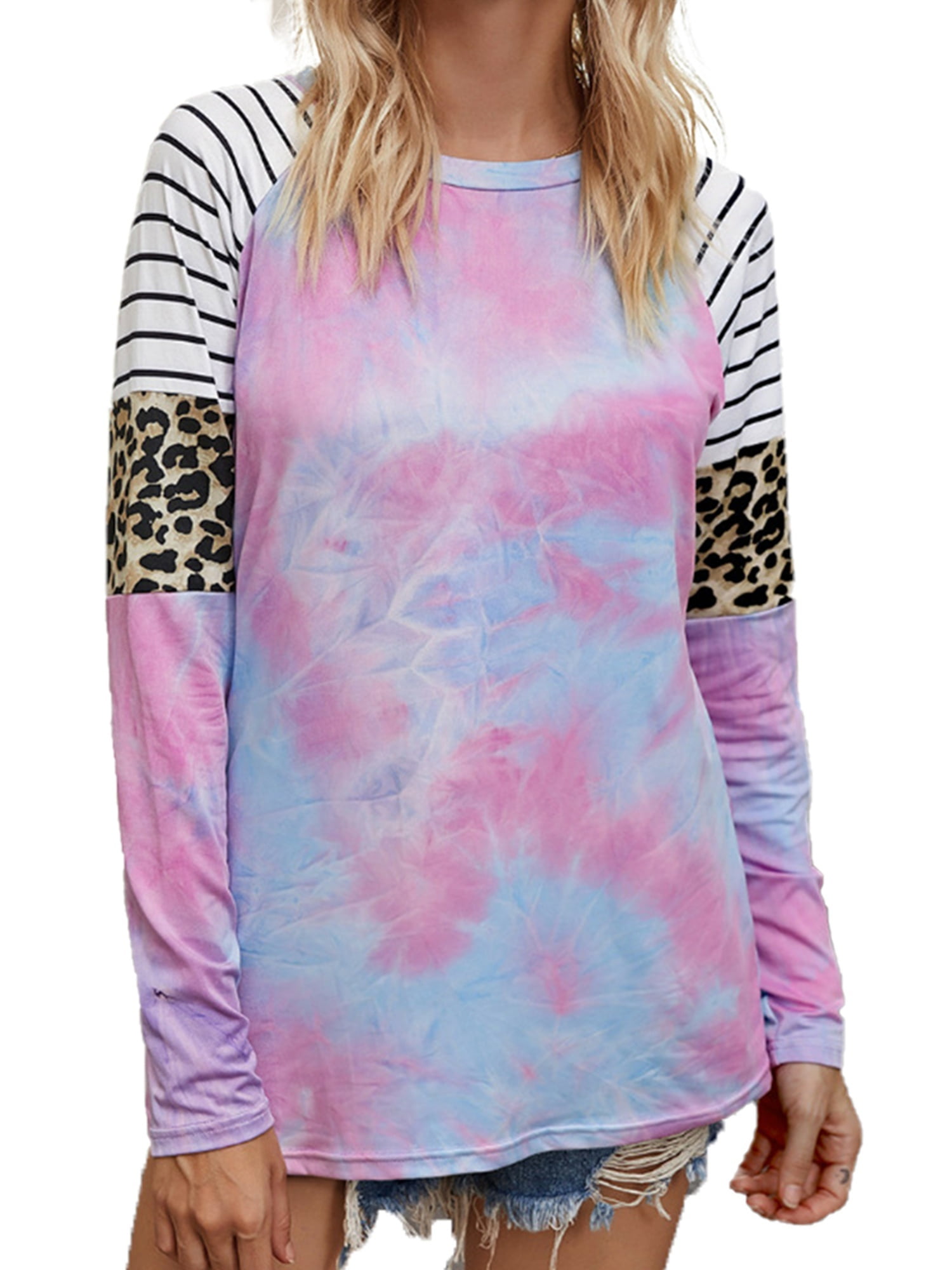 Women Casual Tie Dye Shirts, Stripe 