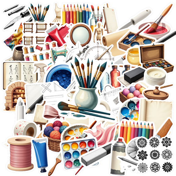 Realistic Art Supplies Stickers, Waterproof Art Supplies Sticker for Water Bottle Laptop Phone Cases Planner Skateboard Luggage Helmet Party Favor Decor, Ideal for Adults Teens Teacher Rewards