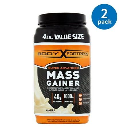 Massive Whey Gainer - (2 Pack) Body Fortress Super Advanced Mass Gainer Protein Powder, Vanilla, 40g Protein, 4 Lb