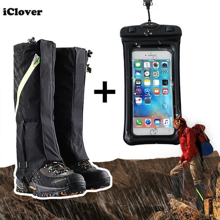 Waterproof Snowproof Walking Gaiters Snow Legging Leg Cover Unisex Black Outdoor Durable Wraps + Floating Waterproof Case,IClover 5.5'' Dry Bag Pouch for Apple iphone 7 7s 6 6s Plus Samsung Galaxy