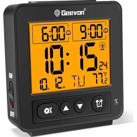 Small Atomic Travel with Auto/8s Backlight, 2 Alarm Settings, Temperature, Increasing Beep Sounds Digital Atomic Travel Clock Battery Operated for Bedroom, Bedside, Black