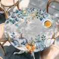 thumbnail image 2 of Blue Pumpkin Round Tablecloth, Fitted Table Cover with Elastic for 55"-60" Round Tables, Orange White Thanksgiving Autumn Eucalyptus Table Cloth Outdoor Indoor Dinning Party Waterproof Tablecloths, 2 of 7