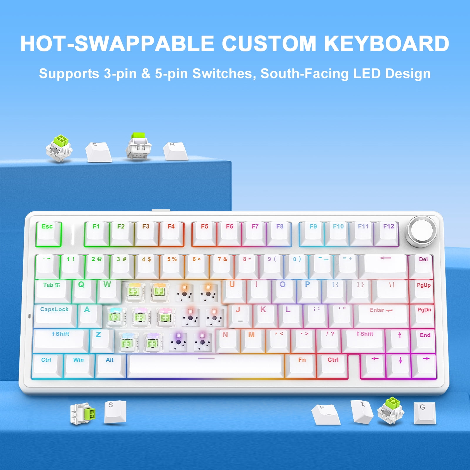 AULA F75 75% Wireless Mechanical Gaming Keyboard, Hot Swappable, RGB Backlit, BT5.0/2.4GHz/Type-C, Pre-lubed Reaper Switches